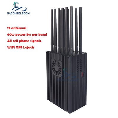 12 Antenna 60w Ponsel GPS Jammer 2G 3G 4G 5G Wifi VHF Lojack