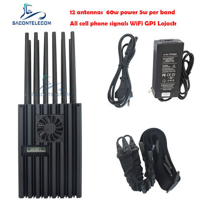 60W High Power Portable Jammer dengan Radius 40m dan 12 Saluran untuk 2G 3G 4G 5G WiFi GPS Lojack