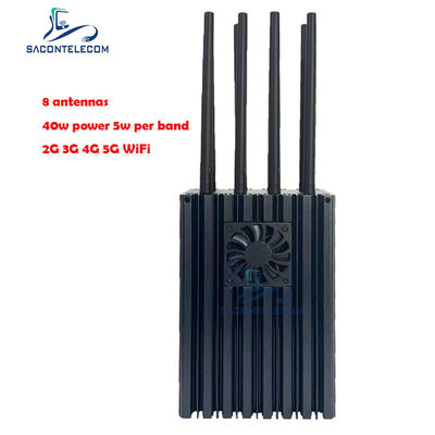 Perangkat Peredam Sinyal Ponsel Portabel 8 Saluran dengan 4-10W per Pita dan Radius Peredaman 50m untuk 5G