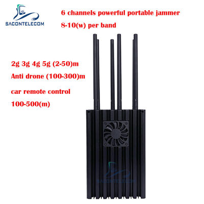 6 Saluran 8-10W per Band Portable Jammer dengan Jamming Radius 50m untuk memblokir sinyal ponsel