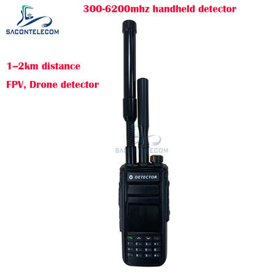 2Km Fpv Handheld Drone Detector 300-6200mhz 2 Antenna Portable Anti Drone Signal Detector