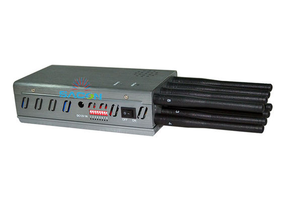 8 Watt Handheld Signal Jammer dengan Jangkauan 30m dan 8 Antena untuk Pemblokiran Ponsel