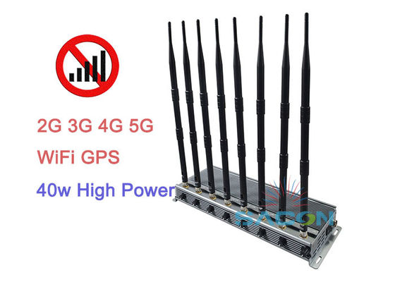 40W Perangkat Peredam Sinyal 5G Daya Tinggi dengan 8 Antena dan Jangkauan 80 Meter untuk Area Aman