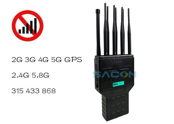 16W High Power 8 Antenna Handheld Signal Jammer dengan Baterai Bawaan untuk GPS WiFi 2G 3G 4G Blocking