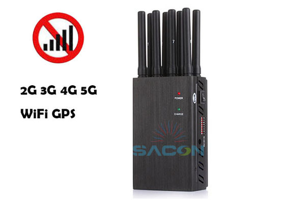 8 Pita Jammer Sinyal Portabel dengan Daya Output 4W dan Jangkauan 20m untuk Memblokir WiFi GPS 2G 3G 4G