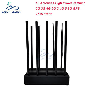 100W 10 Antenna Signal Jammer dengan Jangkauan 80m untuk Ponsel Seluler dan Pemblokiran GPS