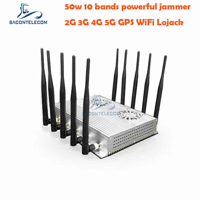50W Perangkat Peredam Sinyal Desktop Daya Tinggi dengan 10 Antena dan 2 Kipas Pendingin untuk GSM DCS 3G 4G 5G