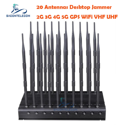 VHF UHF ISO9001 Jammer Sinyal Telepon Seluler 3,5 GHz 3,7 GHz 5,2 GHz 20 Saluran