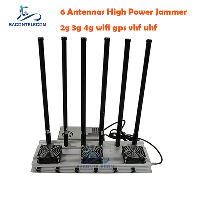 93w UHF LTE High Power Signal Jammer 2G 3G 4G WiFi GPS 6 Saluran