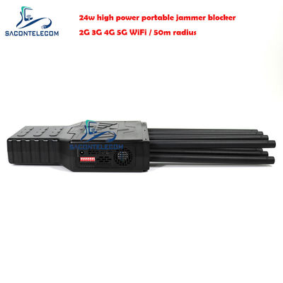 28W Daya Tinggi 8 Saluran Jammer Sinyal Portabel dengan Radius 50m untuk Pemblokiran Ponsel dan WiFi