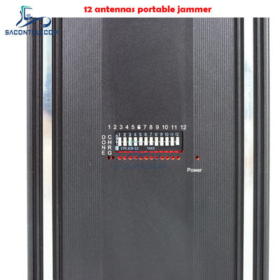 12 Saluran 12W Jammer Ponsel Portabel dengan Radius Jamming 15m untuk Pemblokiran Sinyal Seluler