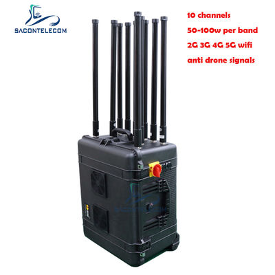500W Perangkat Peredam Bom Manpack Daya Tinggi dengan 10 Antena dan Jangkauan 300m untuk Perlindungan Konvoi
