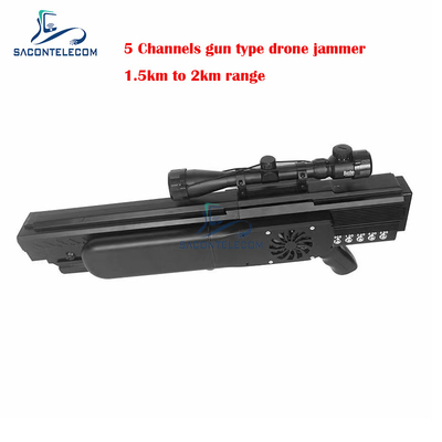 UAV Gun Drone Signal Jammer Blocker 1500 Meter 5 Saluran Dibangun di Baterai