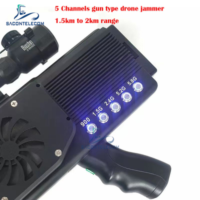 UAV Gun Drone Signal Jammer Blocker 1500 Meter 5 Saluran Dibangun di Baterai