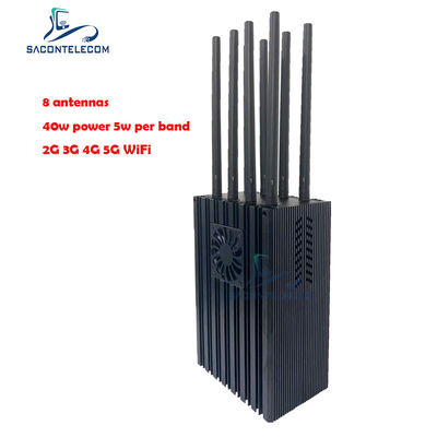 Perangkat Peredam Sinyal Ponsel Portabel 8 Saluran dengan 4-10W per Pita dan Radius Peredaman 50m untuk 5G