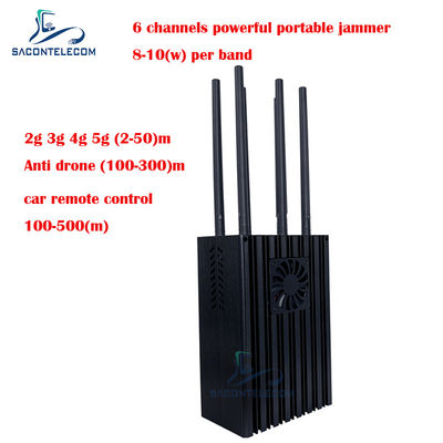 6 Saluran 8-10W per Band Portable Jammer dengan Jamming Radius 50m untuk memblokir sinyal ponsel