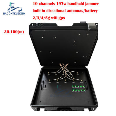 100m tas bagasi sinyal ponsel jammer 10 Band Dibangun di Baterai / Antenna