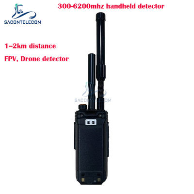 2Km Fpv Handheld Drone Detector 300-6200mhz 2 Antenna Portable Anti Drone Signal Detector