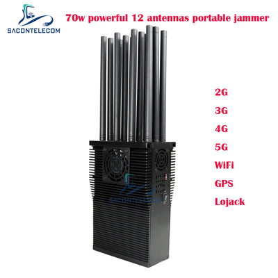 12 Band Handheld Mobile Phone Signal Jammer dengan Daya 70 Watt dan Radius Hingga 60m