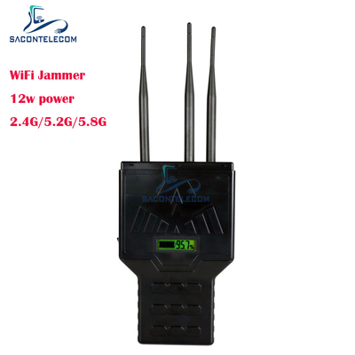 Penghambat Sinyal Telepon Seluler WiFi Bluetooth Genggam 12W 2.4G 5.2G 5.8G dengan Jangkauan 50 Meter