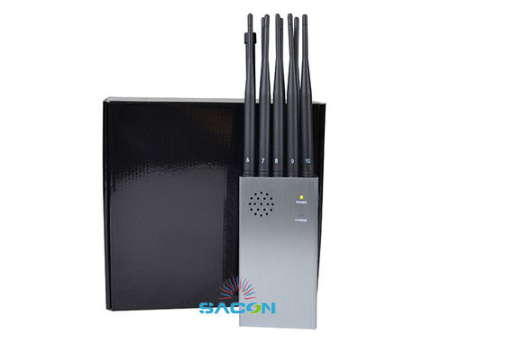 10W High Power Portable Mobile Phone Jammer dengan Baterai 8000mAh dan 10 Omni Antenna