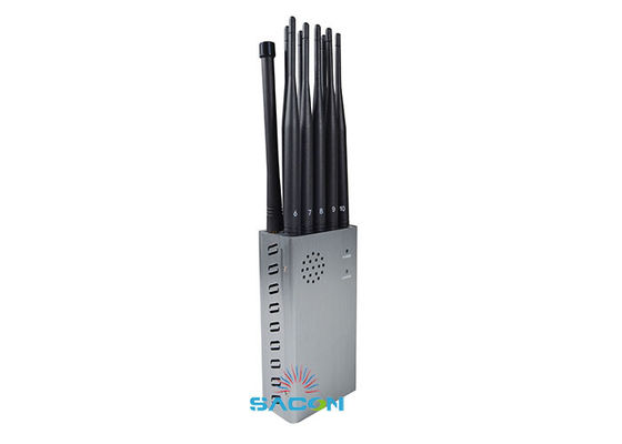 10W High Power Portable Mobile Phone Jammer dengan Baterai 8000mAh dan 10 Omni Antenna