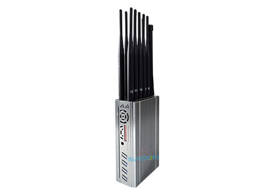 12 Saluran Portable Signal Jammer dengan 8.4W Output Power dan 20m Shielding Radius untuk 2G 3G 4G GPS L1 L2 L5