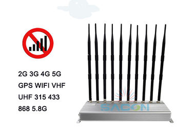 Indoor 5G Cell Phone Signal Jammer Blocker 30m Radius Jangkauan 10 Antenna 24 Jam Kerja