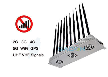 Indoor 5G Cell Phone Signal Jammer Blocker 30m Radius Jangkauan 10 Antenna 24 Jam Kerja