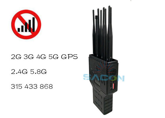 16W High Power 8 Antenna Handheld Signal Jammer dengan Baterai Bawaan untuk GPS WiFi 2G 3G 4G Blocking