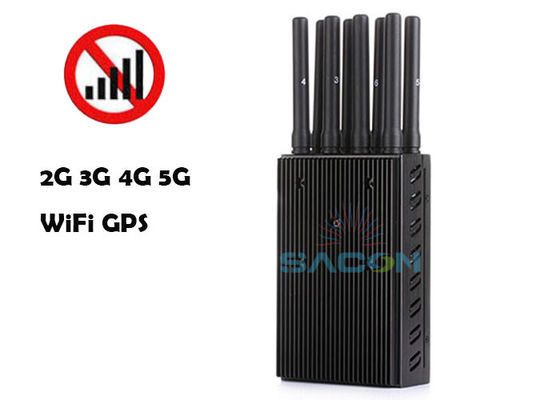 8 Pita Jammer Sinyal Portabel dengan Daya Output 4W dan Jangkauan 20m untuk Memblokir WiFi GPS 2G 3G 4G