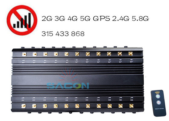22 Antenna 42W Output Power Signal Jammer dengan Jamming Range 40m untuk Memblokir Ponsel dan WiFi