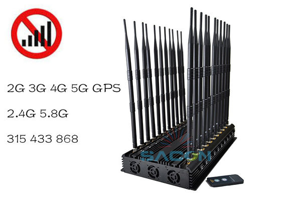 42W Power Adjustable Bands Signal Jammer Blocker dengan 40m Range untuk sinyal VHF UHF 5G