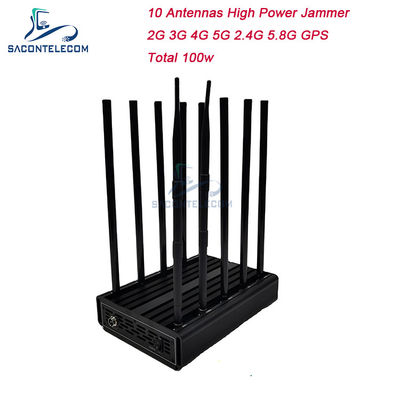 100W 10 Antenna Signal Jammer dengan Jangkauan 80m untuk Ponsel Seluler dan Pemblokiran GPS