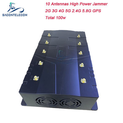 100W 10 Antenna Signal Jammer dengan Jangkauan 80m untuk Ponsel Seluler dan Pemblokiran GPS