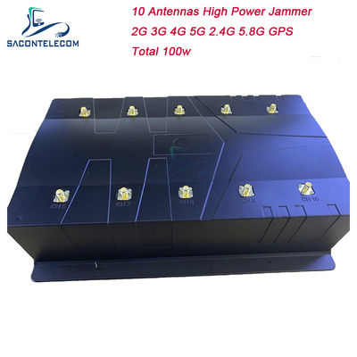 100W 10 Antenna Signal Jammer dengan Jangkauan 80m untuk Ponsel Seluler dan Pemblokiran GPS