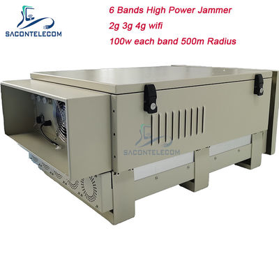 600W 6 Pita Jammer Sinyal Penjara Luar Ruangan dengan Radius Jamming 50-600m untuk 2G 3G 4G 5G WiFi GPS