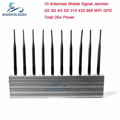 10 Saluran 24 Jam Kerja 3 Kipas Pendingin Pemblokir Sinyal Nirkabel untuk 5G GPS WiFi VHF UHF