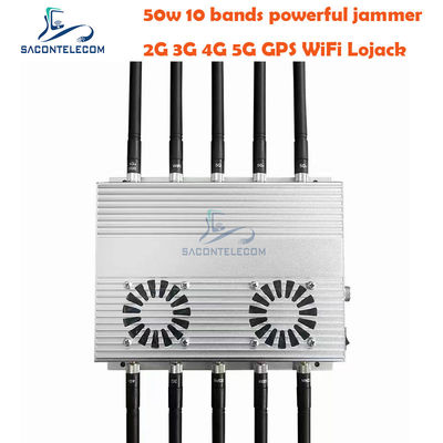 50W Perangkat Peredam Sinyal Desktop Daya Tinggi dengan 10 Antena dan 2 Kipas Pendingin untuk GSM DCS 3G 4G 5G