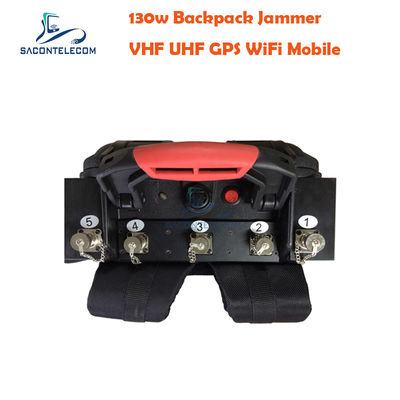 5 Saluran VHF UHF Manpack Jammer dengan jarak 120m dan Baterai Bawaan untuk Memblokir Sinyal Portable