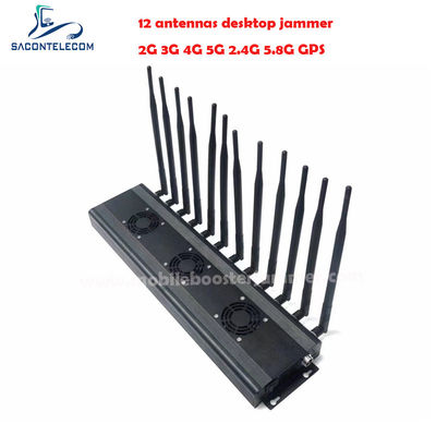 AC110V 48W Desktop Signal Jammer dengan 12 Band untuk 2G 3G 4G 5G WiFi Bluetooth Memblokir hingga 50m
