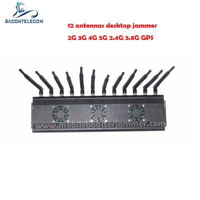 AC110V 48W Desktop Signal Jammer dengan 12 Band untuk 2G 3G 4G 5G WiFi Bluetooth Memblokir hingga 50m