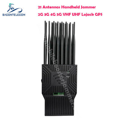 21W Daya Output Portable Signal Jammer dengan 21 Antena untuk Blokir 5G Lojack UHF VHF GPS WiFi