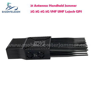 21W Daya Output Portable Signal Jammer dengan 21 Antena untuk Blokir 5G Lojack UHF VHF GPS WiFi