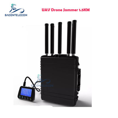 Waterproof UAV Drone Signal Jammer IP55 1,5 km Manpack Dibangun Dalam Baterai