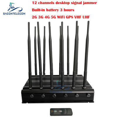 Desktop Mobile Phone Signal Jammer 34w 2G 3G 4G 5G GPSL1 L2 L5 WiFi VHF UHF 12 Antenna