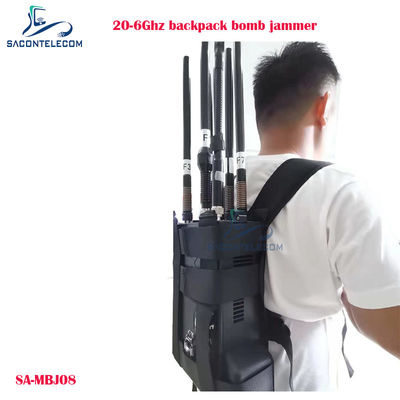 20-6000MHz Manpack drone jammer dengan daya 100W dan jarak jamming 40m tas ransel bom jammer sinyal UAV blocker
