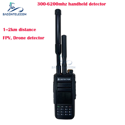 2Km Fpv Handheld Drone Detector 300-6200mhz 2 Antenna Portable Anti Drone Signal Detector