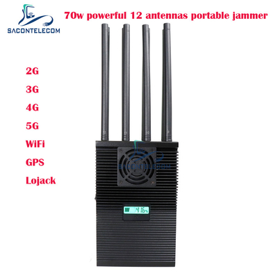 12 Band Handheld Mobile Phone Signal Jammer dengan Daya 70 Watt dan Radius Hingga 60m