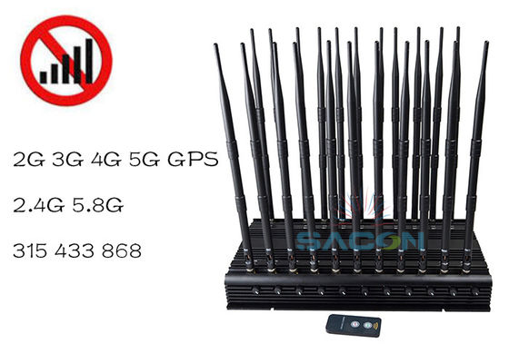 42W Power Adjustable Bands Signal Jammer Blocker dengan 40m Range untuk sinyal VHF UHF 5G